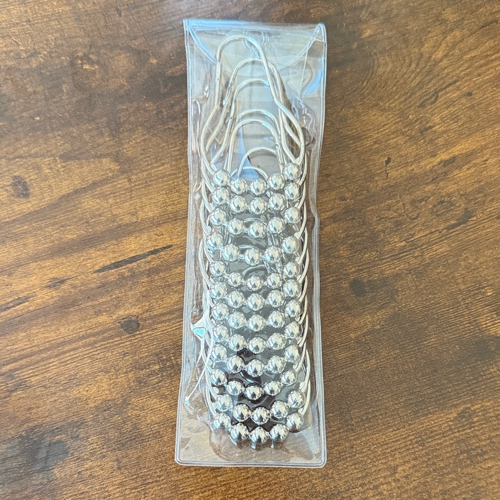 NIP Silver Shower Curtain Ring Set